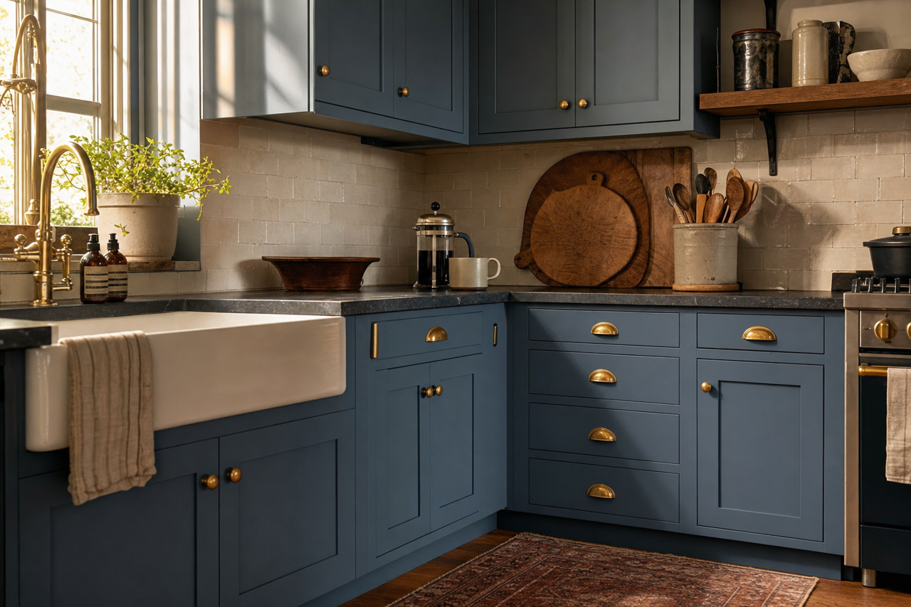 Dark Iris by Valspar on cabinets