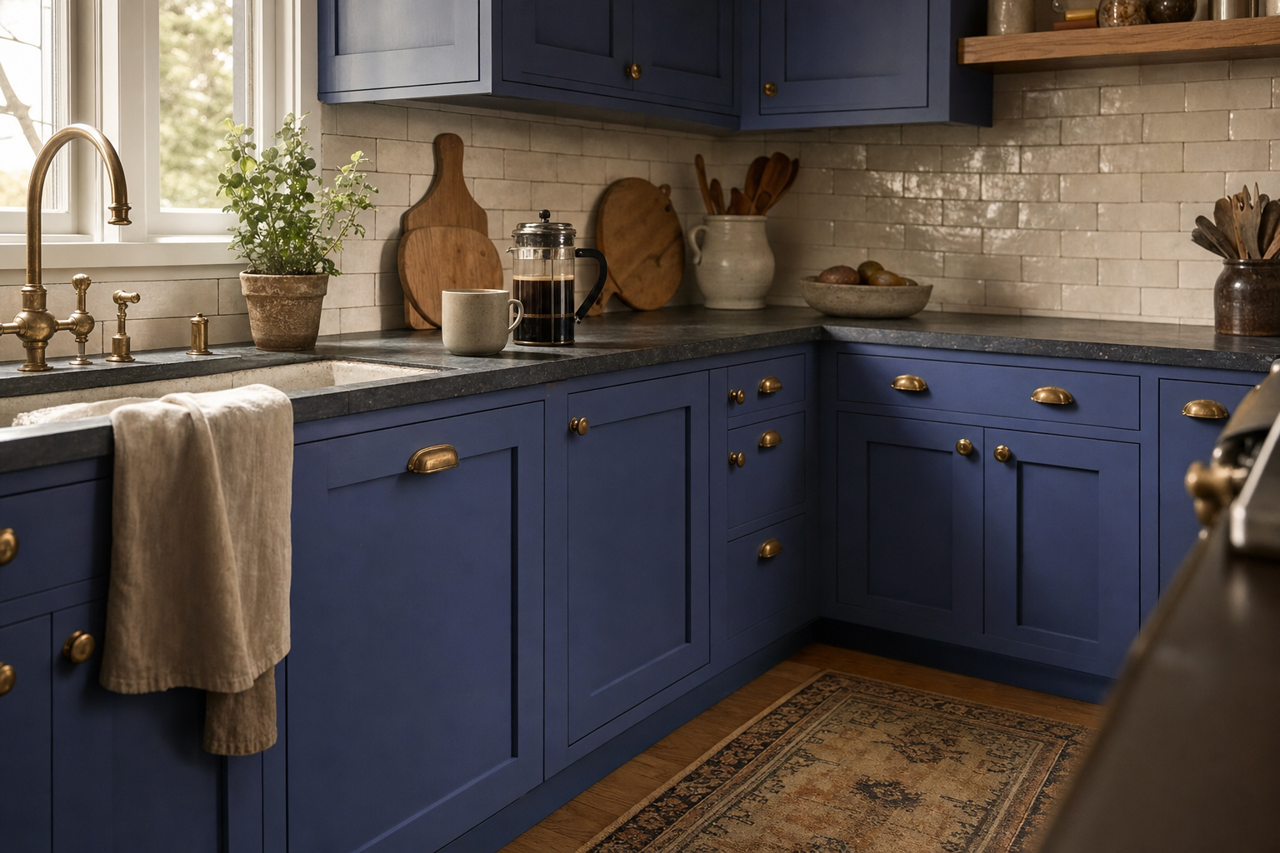 Homecoming Blue by Valspar on cabinets