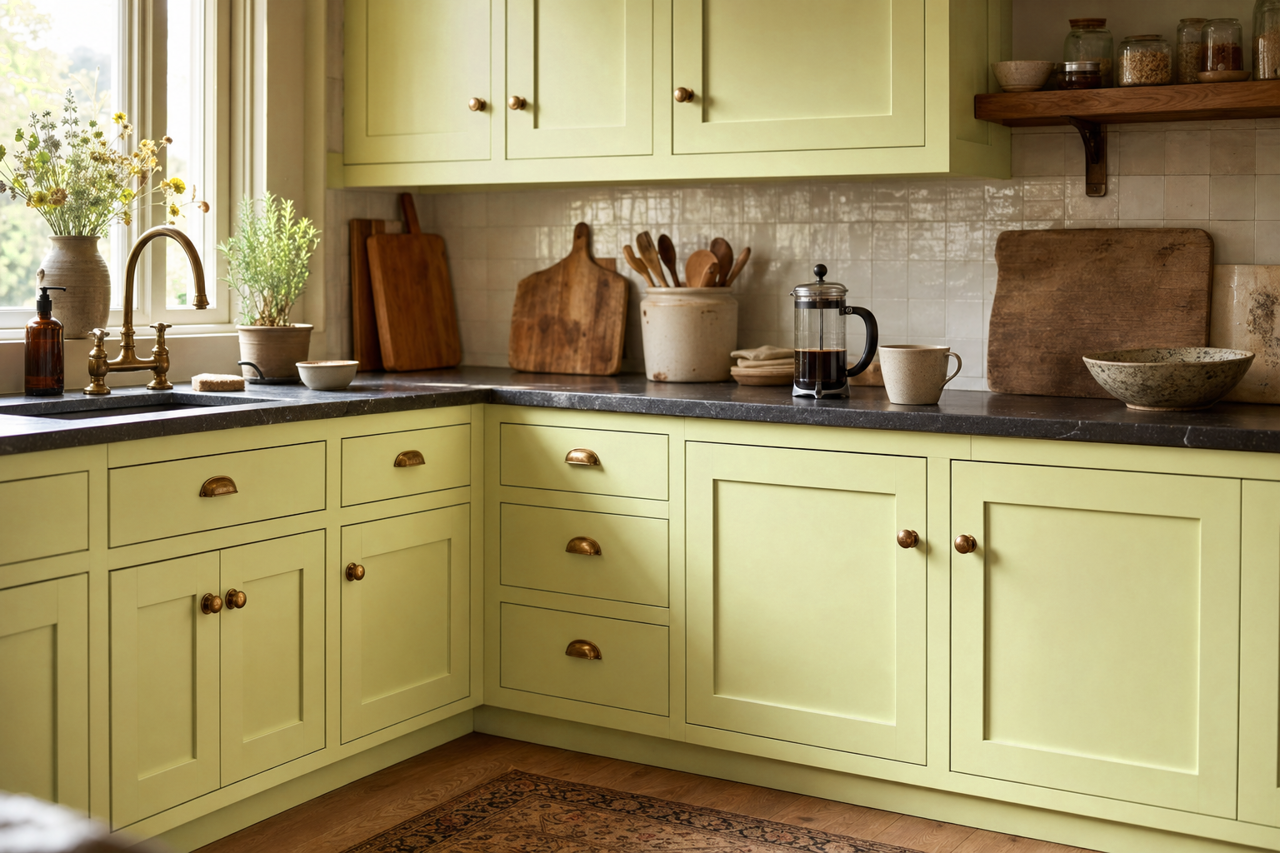 Sour Apple by Benjamin Moore on cabinets