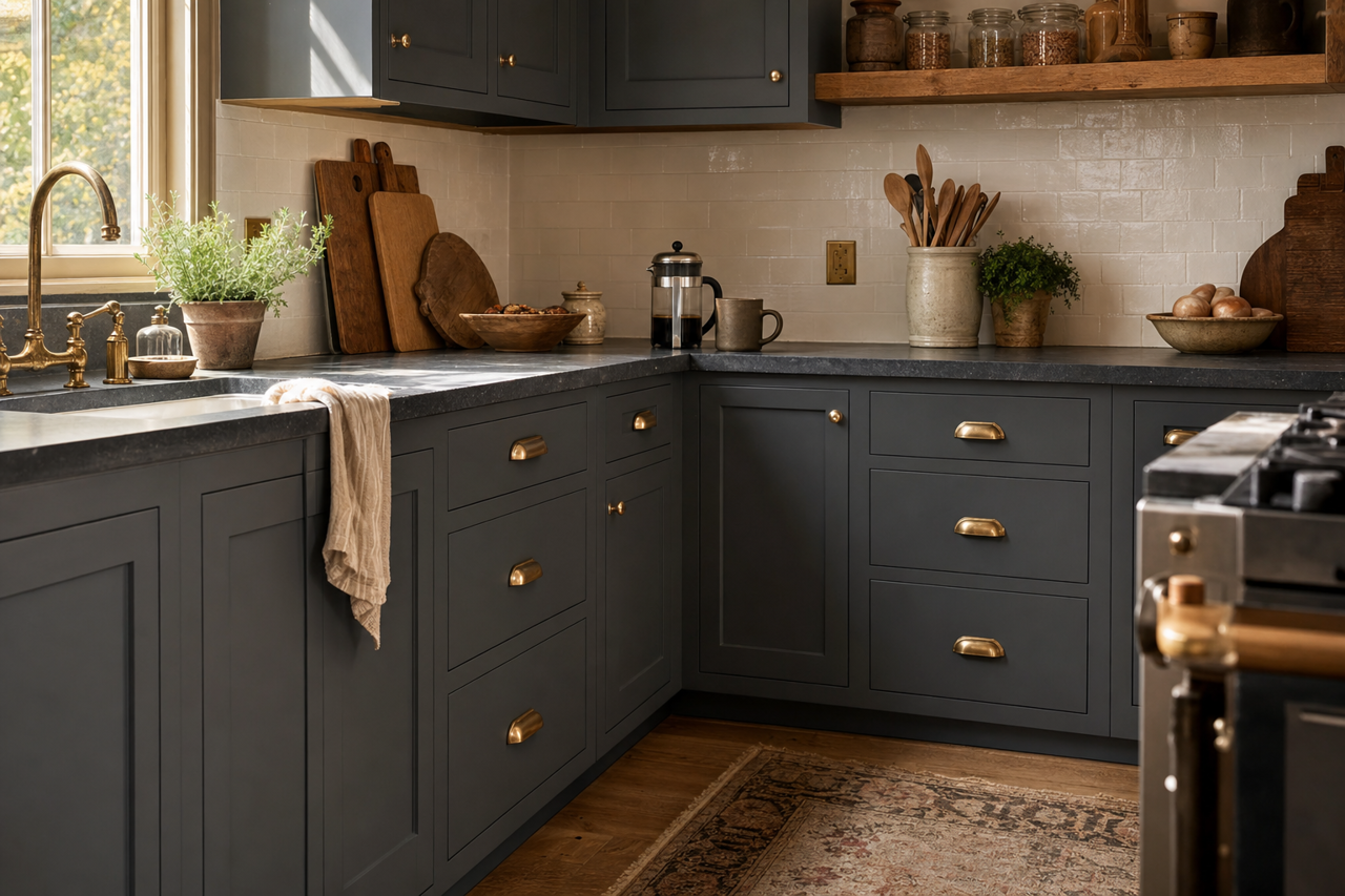 Chimney Smoke by Valspar on cabinets