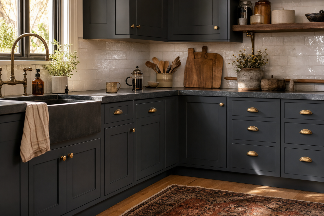 Corduroy Black by Valspar on cabinets