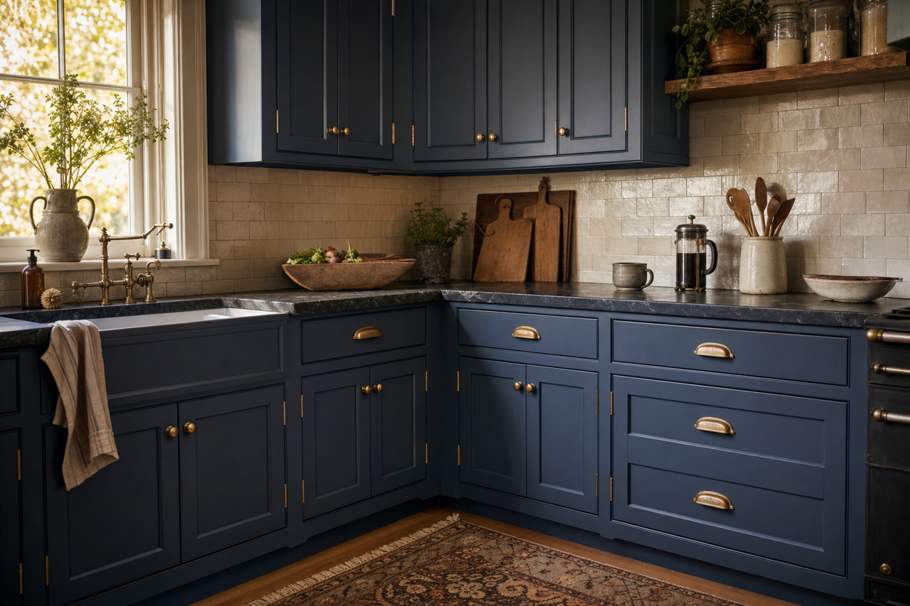 Indigo Streamer by Valspar on cabinets