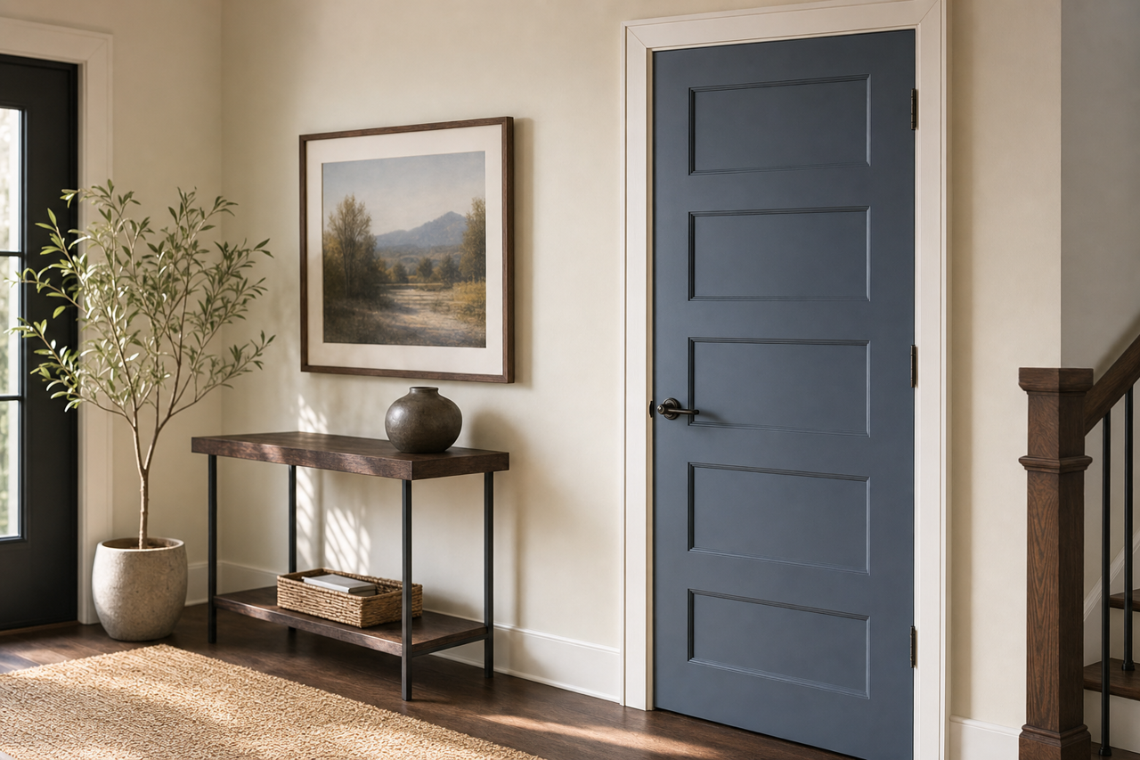 Indigo Streamer by Valspar on interior-doors