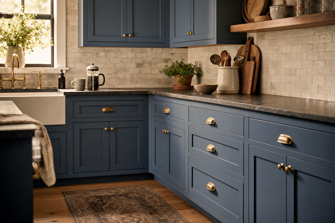 Baritone Blues by Valspar on cabinets