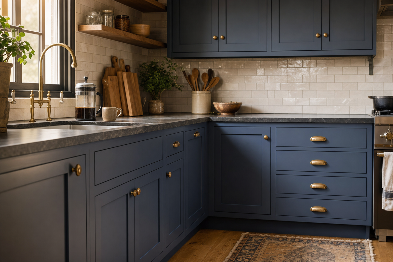 Enchanted Navy by Valspar on cabinets