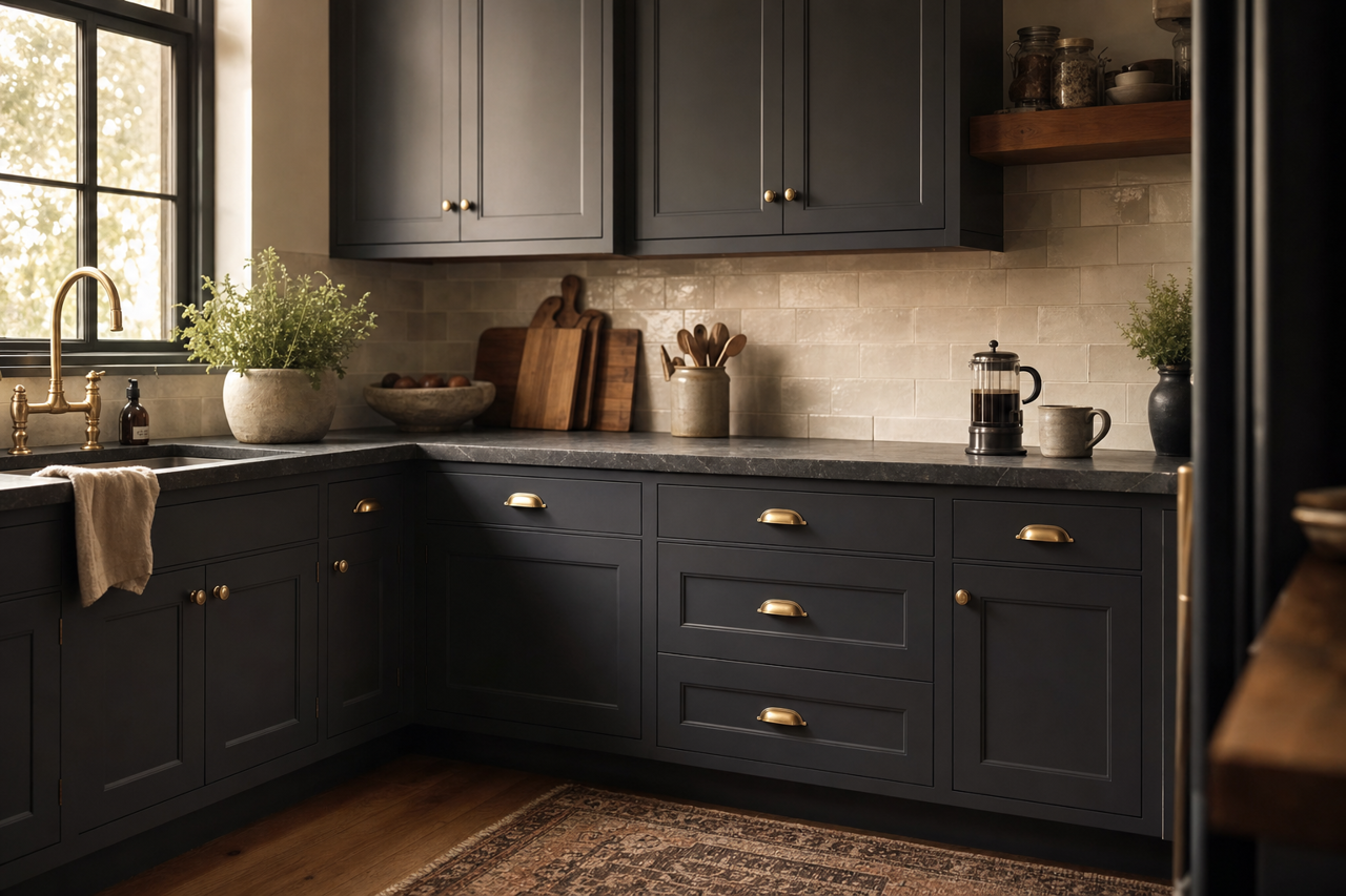 New Black by Valspar on cabinets