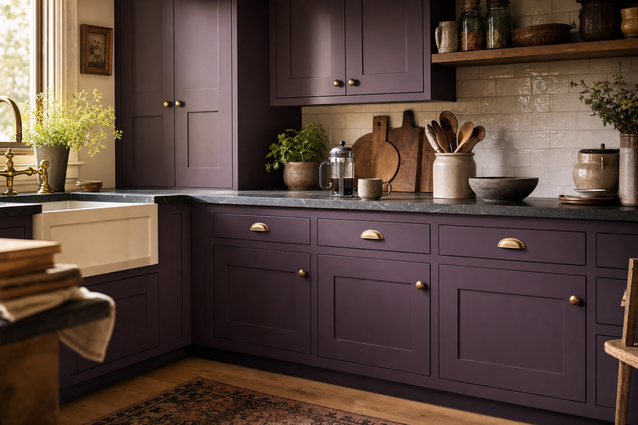 Plum Good by Valspar on cabinets