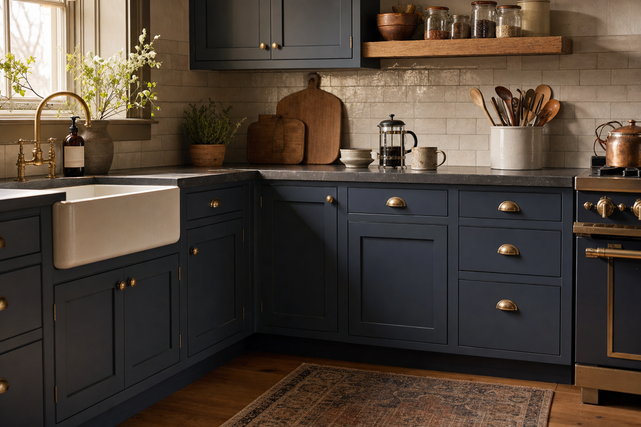 Blue Coal by Valspar on cabinets