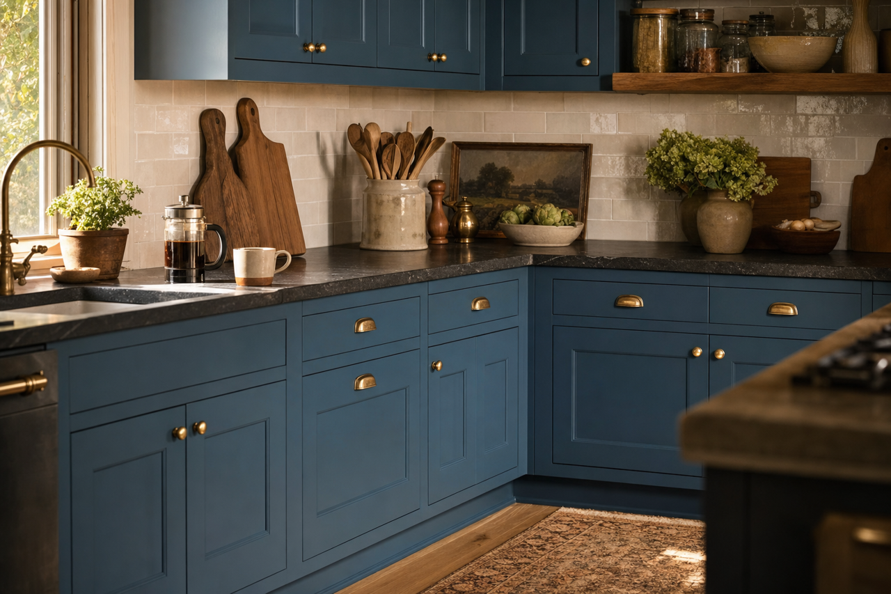 Azure Jazz by Valspar on cabinets