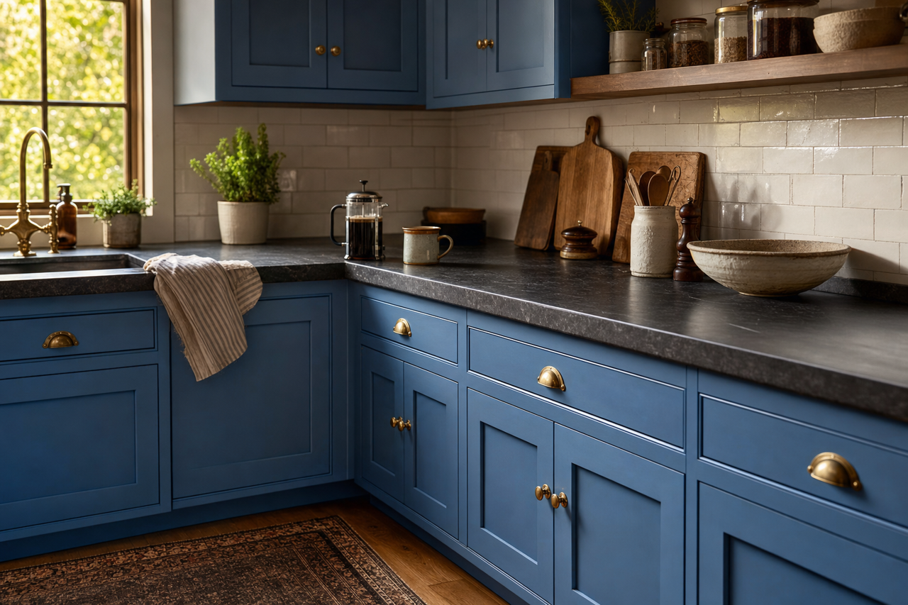 Egyptian Blue by Valspar on cabinets