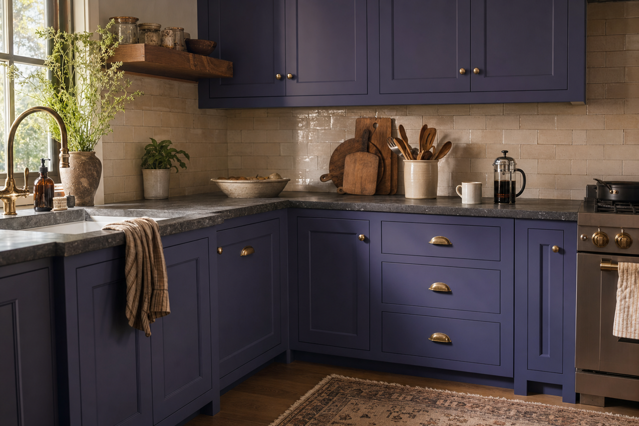 Spirit Blue by Valspar on cabinets