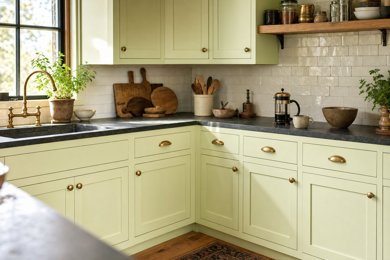 Lime by Benjamin Moore on cabinets