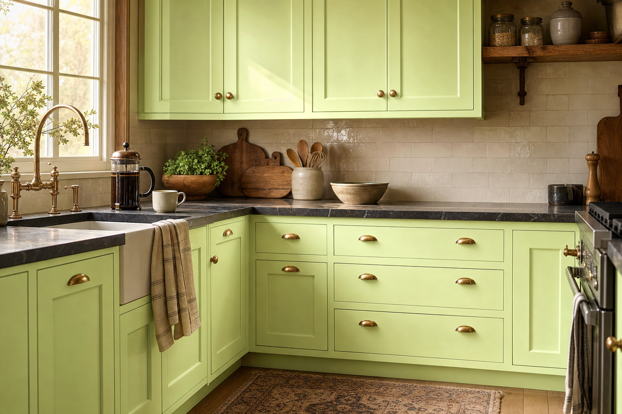 Citron Cocktail by Benjamin Moore on cabinets