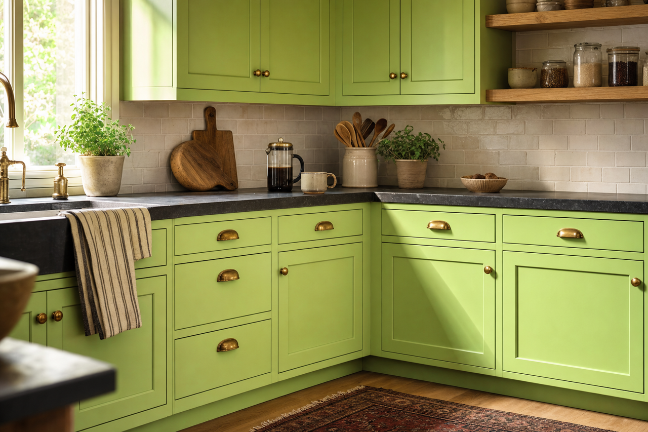 Willow by Benjamin Moore on cabinets