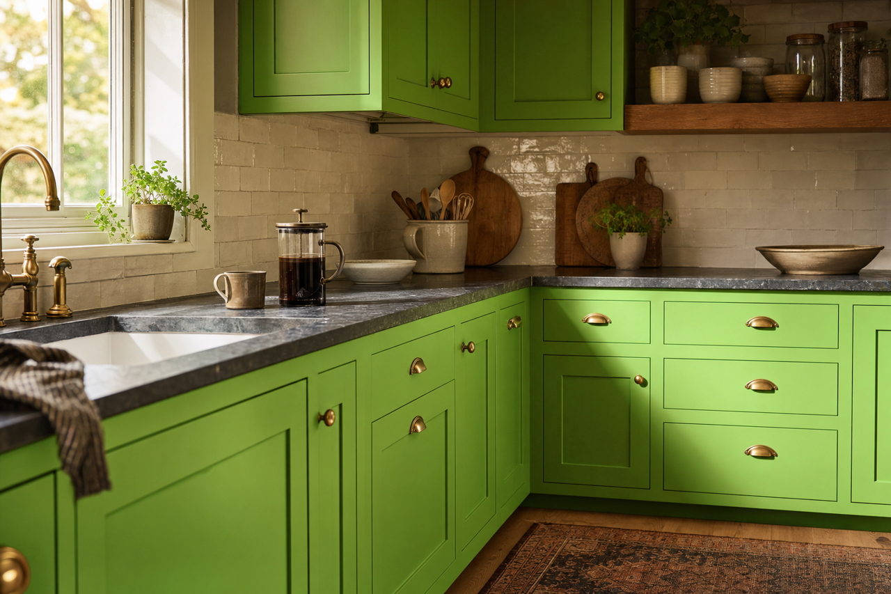Apple Lime Cocktail by Benjamin Moore on cabinets