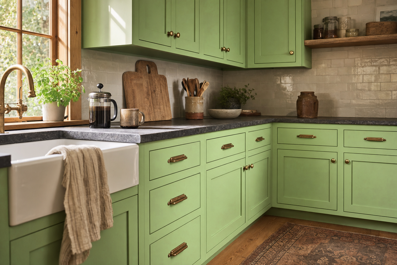 Lime Twist by Benjamin Moore on cabinets