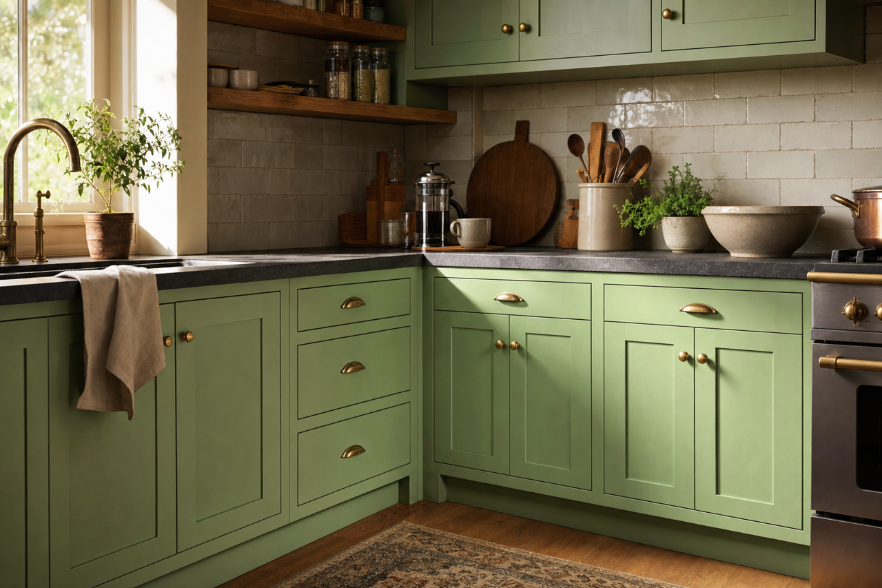 Fresh Grass by Benjamin Moore on cabinets