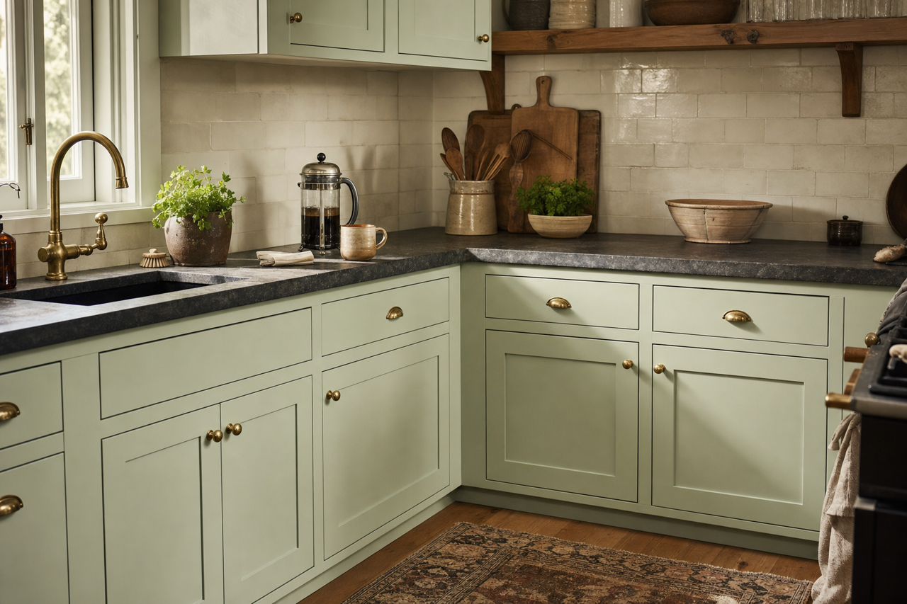 Mint Chocolate Chip by Benjamin Moore on cabinets