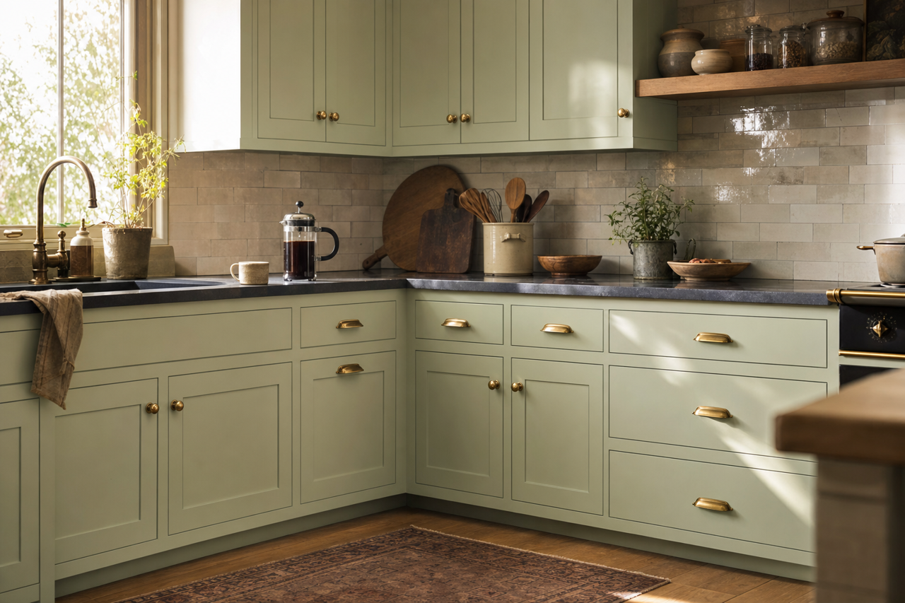 Spring Valley by Benjamin Moore on cabinets