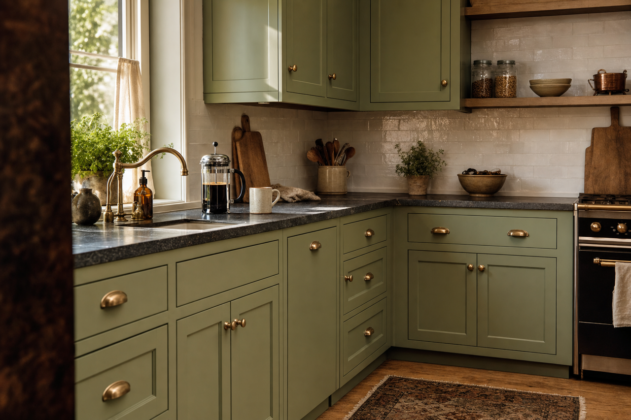 Land of Liberty by Benjamin Moore on cabinets