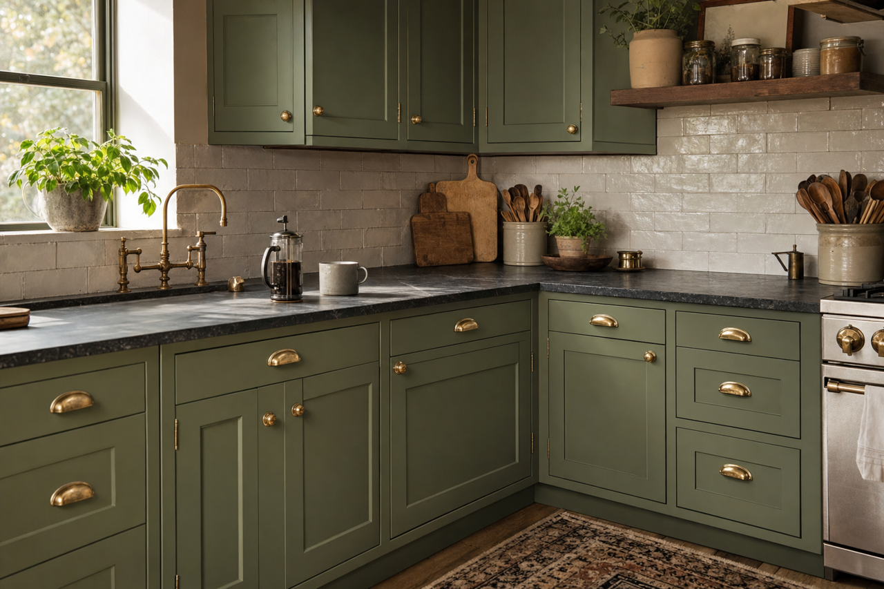 Alligator Alley by Benjamin Moore on cabinets