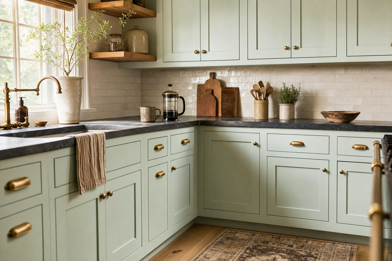 Serene Breeze by Benjamin Moore on cabinets