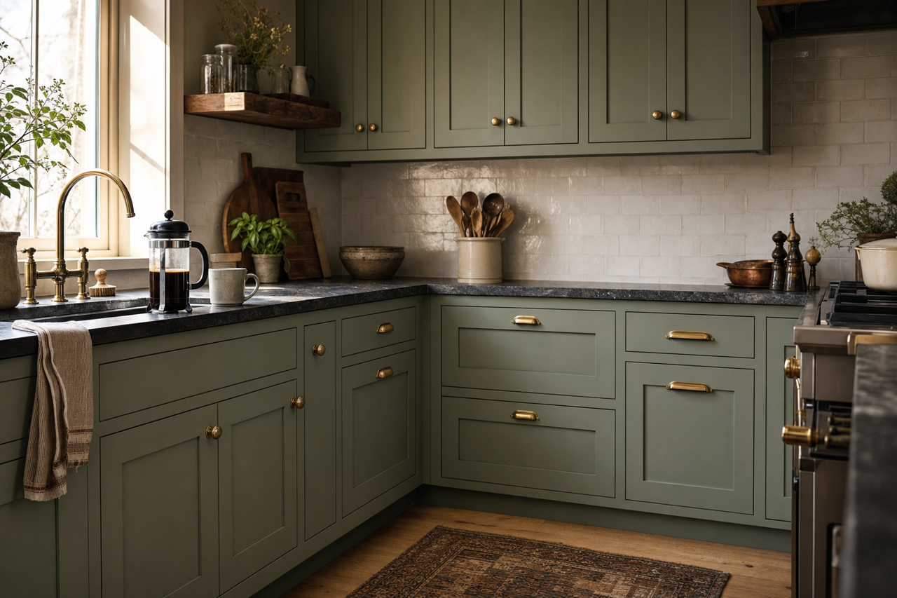 Cedar Path by Benjamin Moore on cabinets