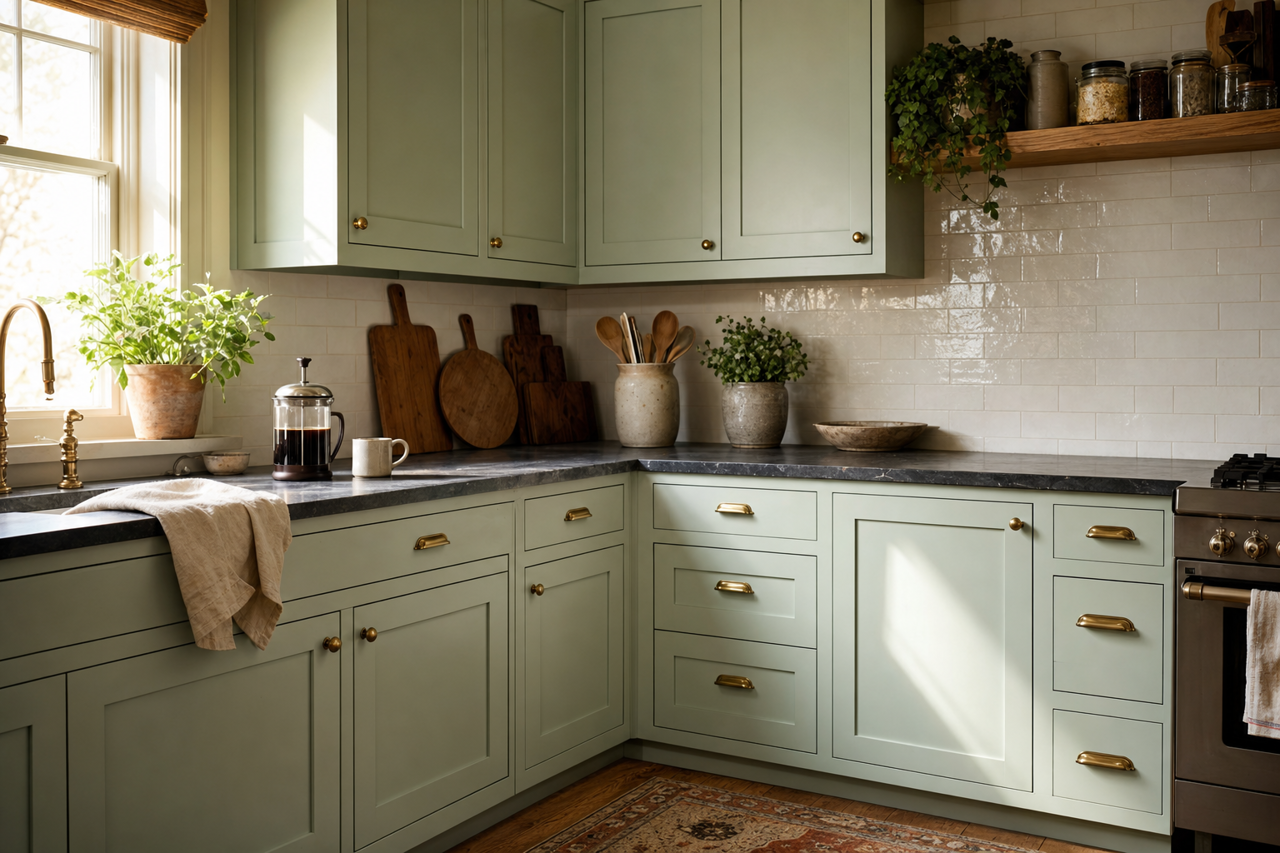 Sage by Benjamin Moore on cabinets