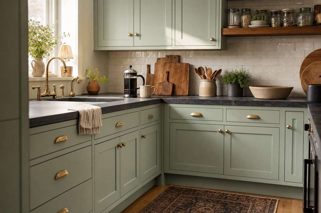Woodland by Benjamin Moore on cabinets