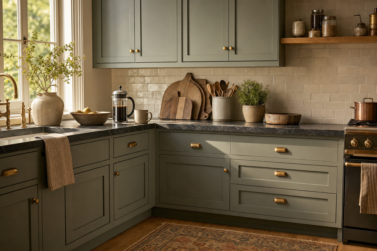 Rosepine by Benjamin Moore on cabinets