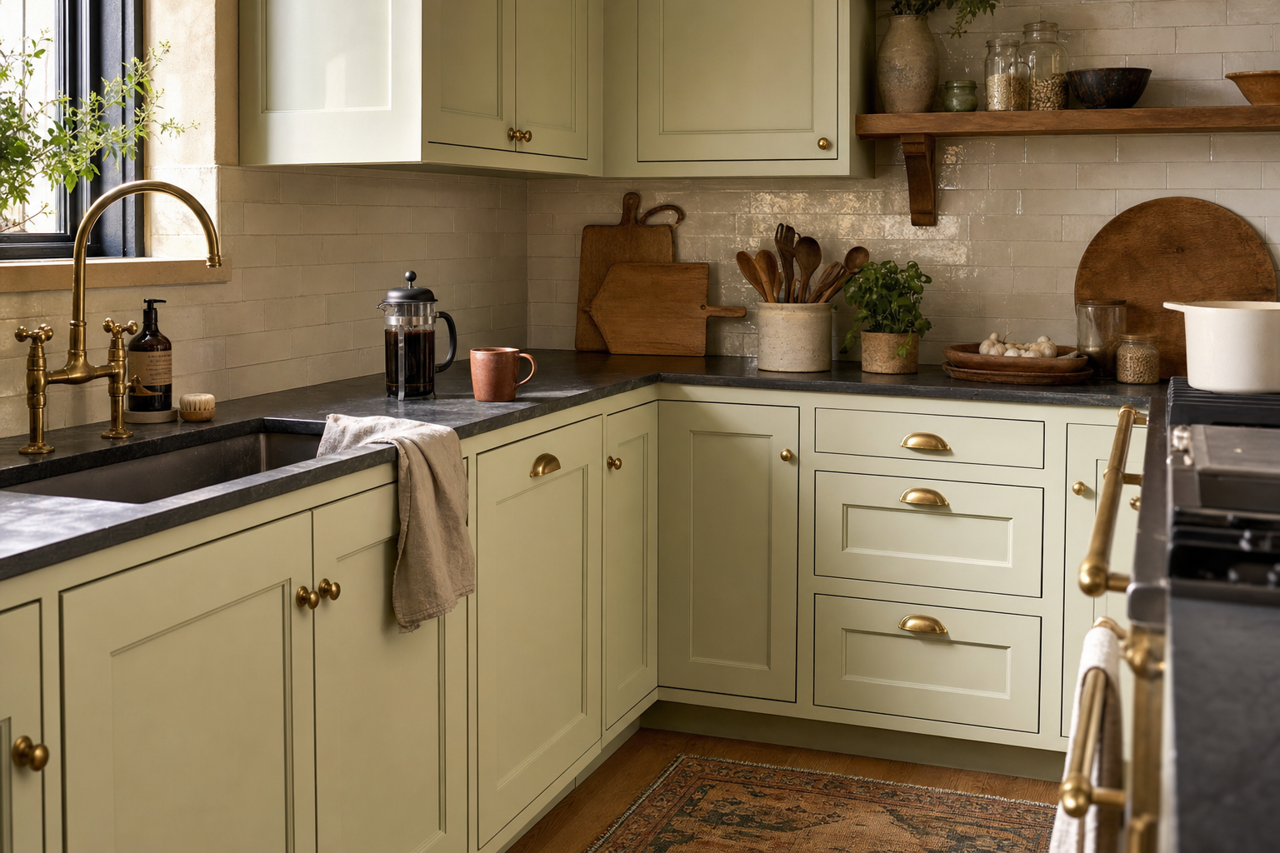 Thornton Sage by Benjamin Moore on cabinets