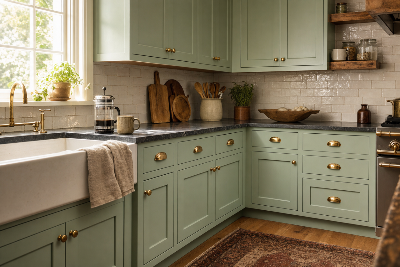 Garden Path by Benjamin Moore on cabinets
