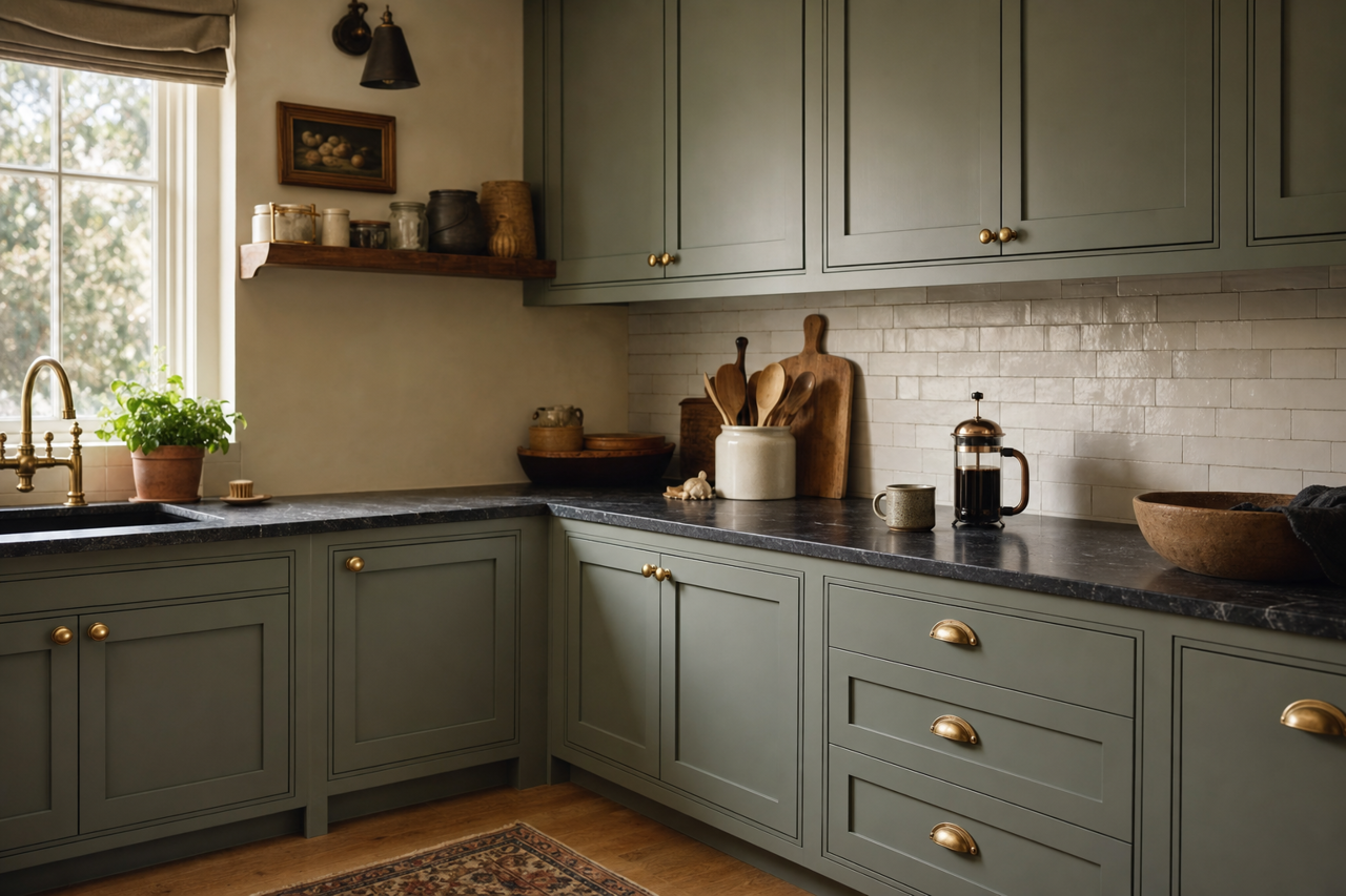 Cambridge Green by Benjamin Moore on cabinets