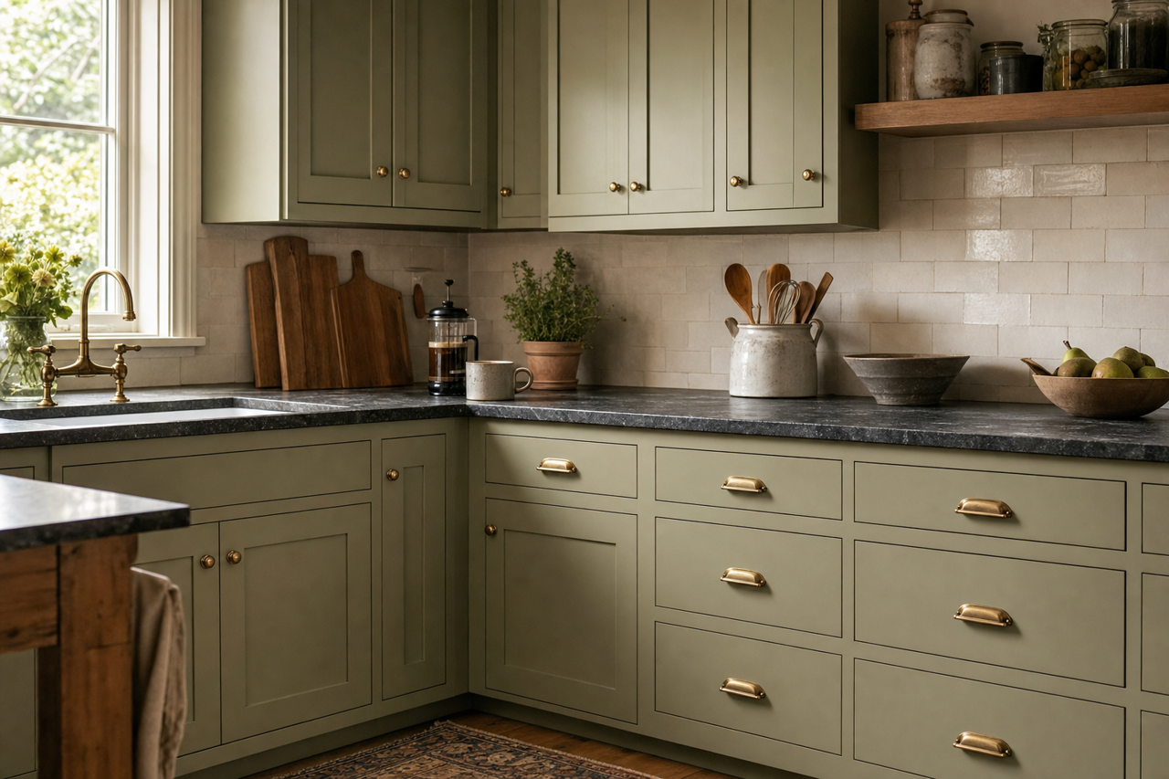 Mistletoe by Benjamin Moore on cabinets