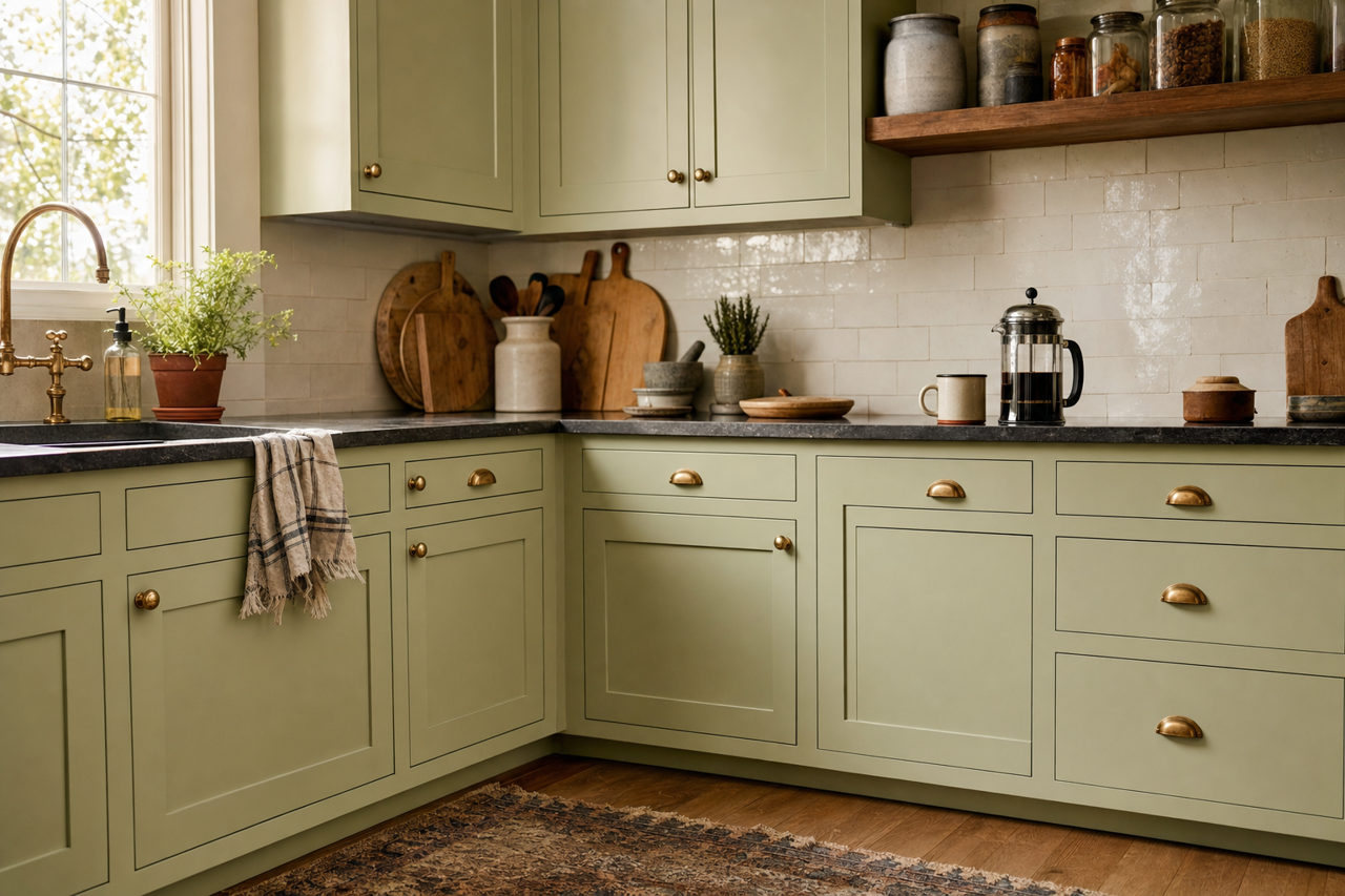 Lily Pad by Benjamin Moore on cabinets