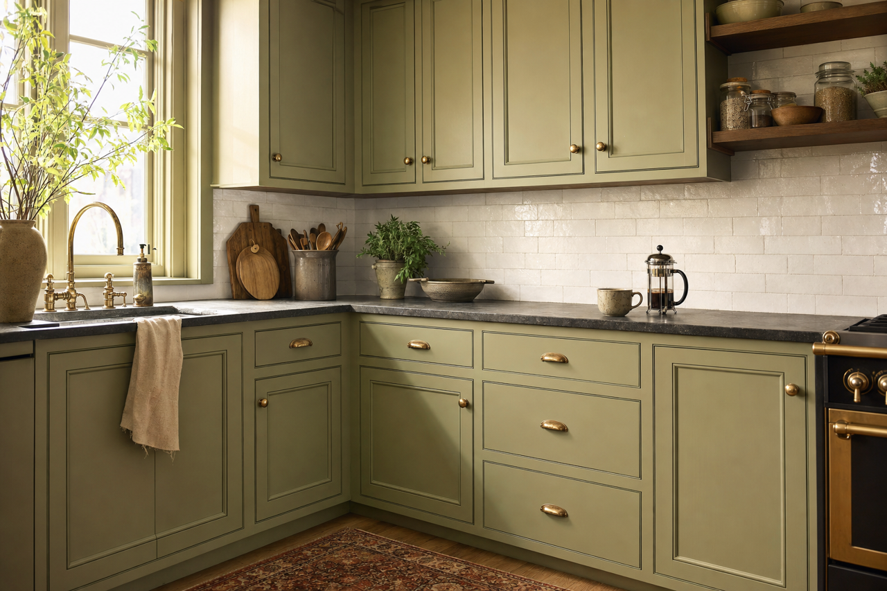 Misted by Benjamin Moore on cabinets