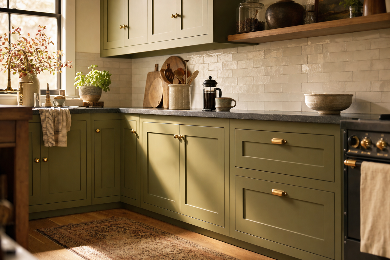 Pine Brook by Benjamin Moore on cabinets