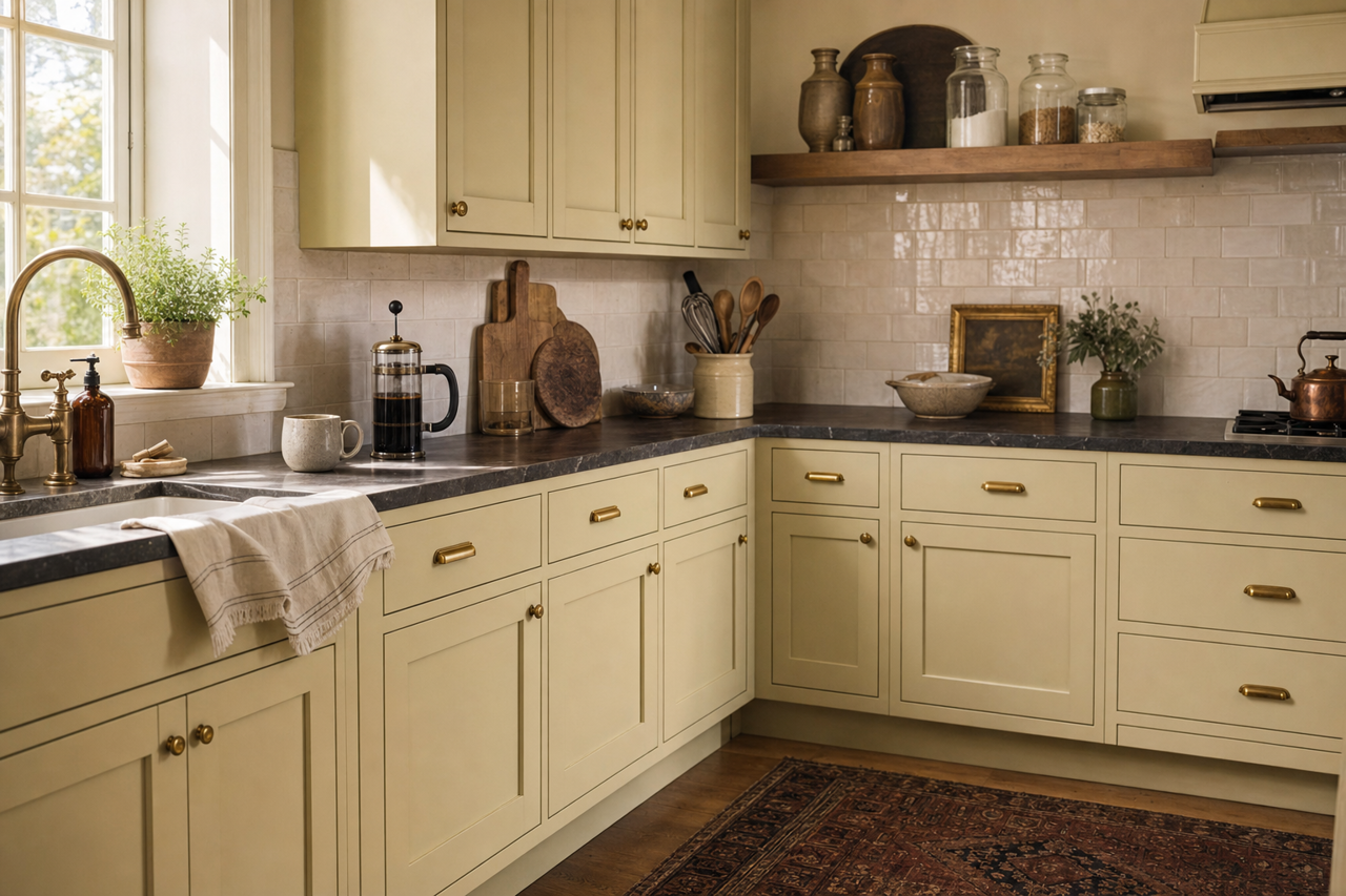 Harbor by Benjamin Moore on cabinets