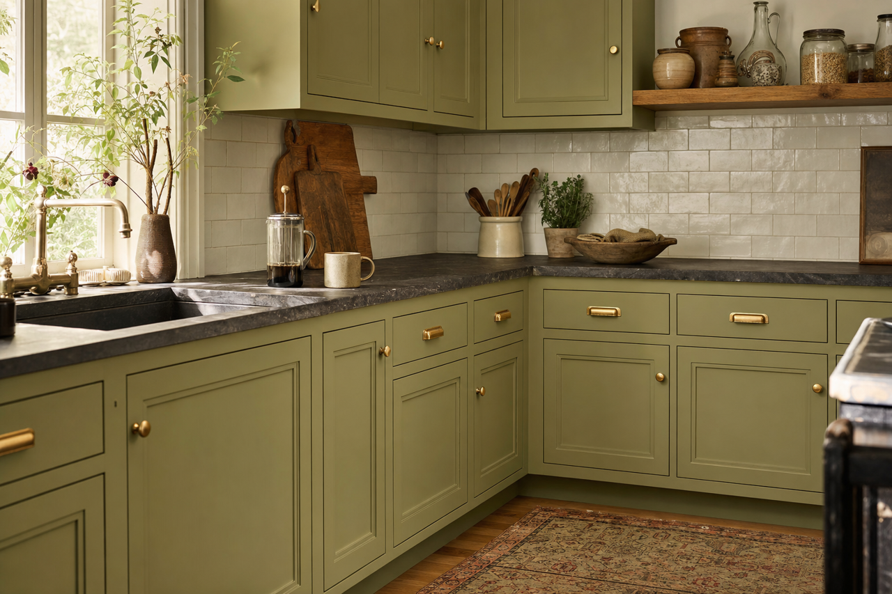 Shady by Benjamin Moore on cabinets