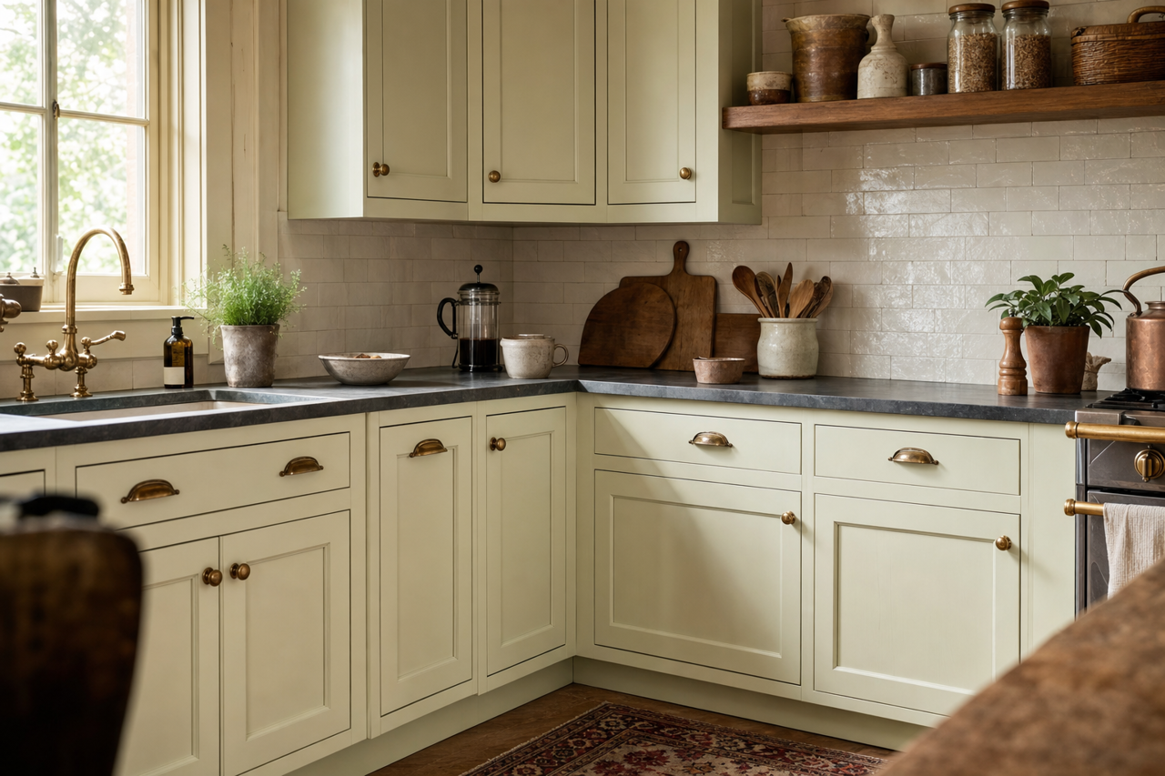 Glade Green by Benjamin Moore on cabinets