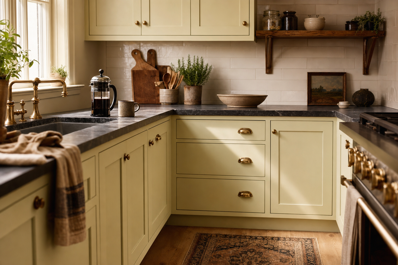 Glazed Green by Benjamin Moore on cabinets