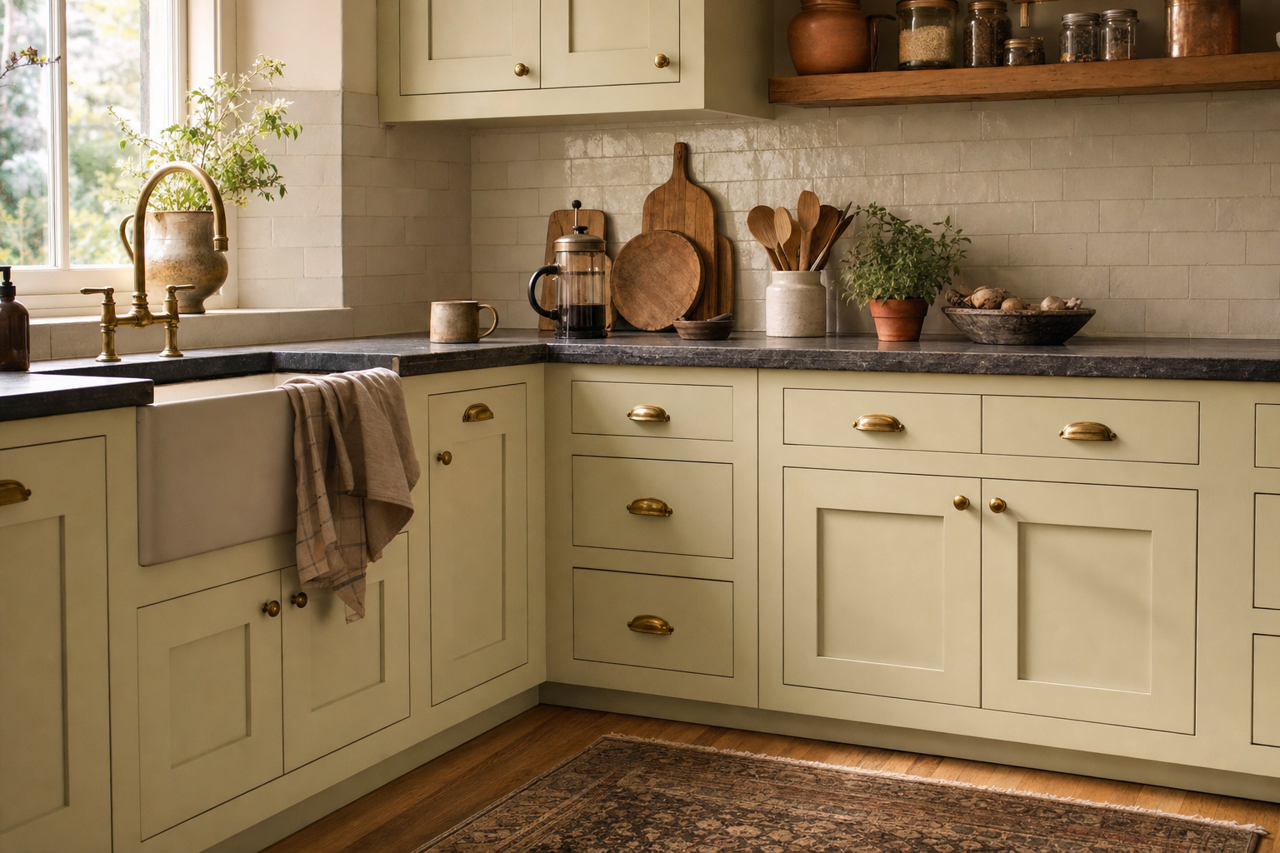 Maidenhair by Benjamin Moore on cabinets