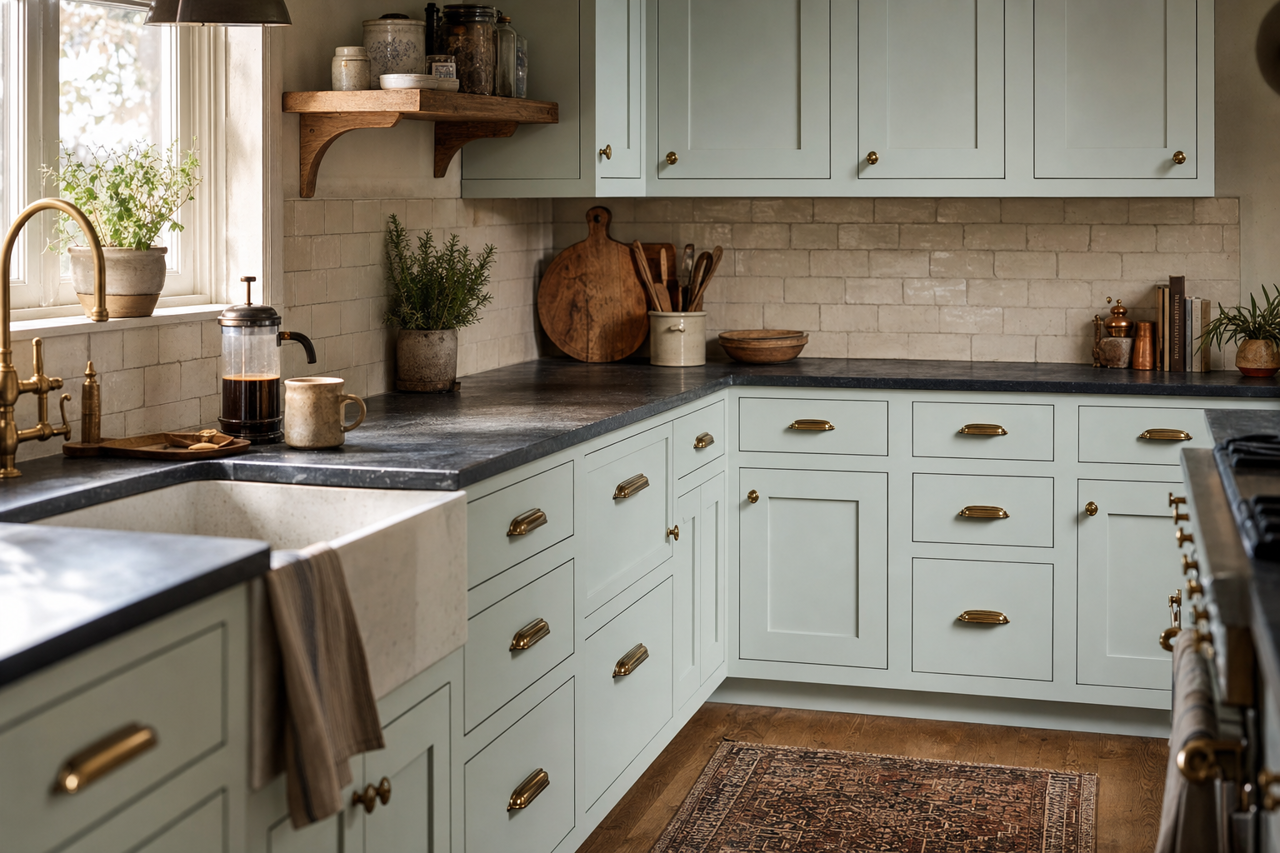 Azure Snow by Valspar on cabinets