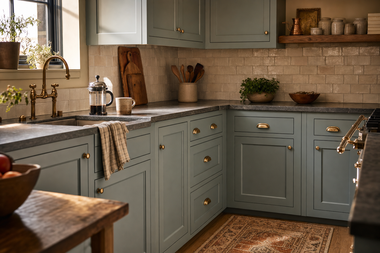 Northern Juniper by Valspar on cabinets
