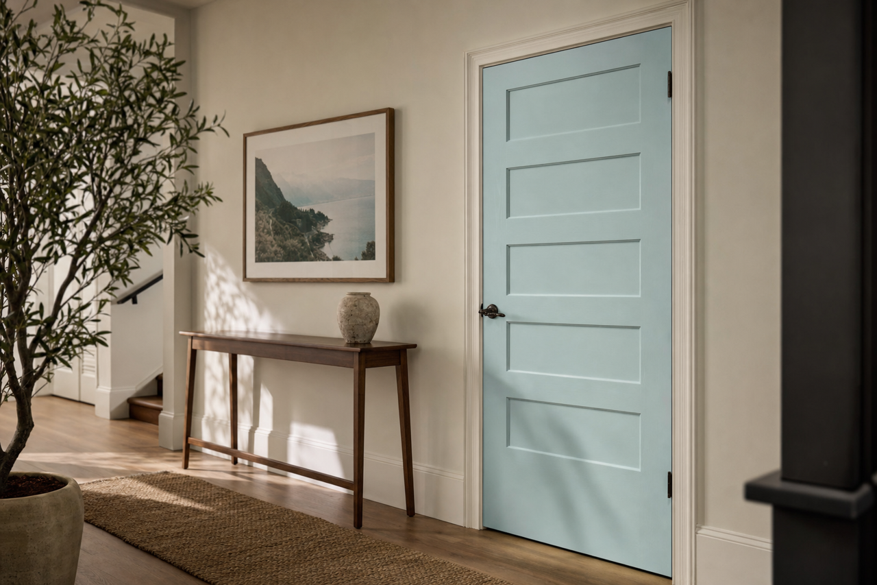 Lament Blue by Valspar on interior-doors