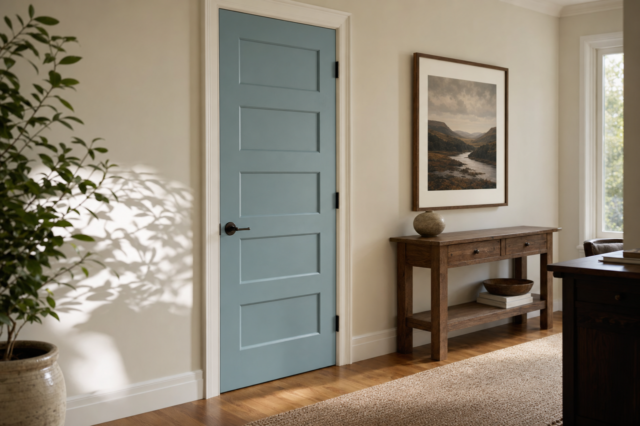 Lucy Blue by Valspar on interior-doors