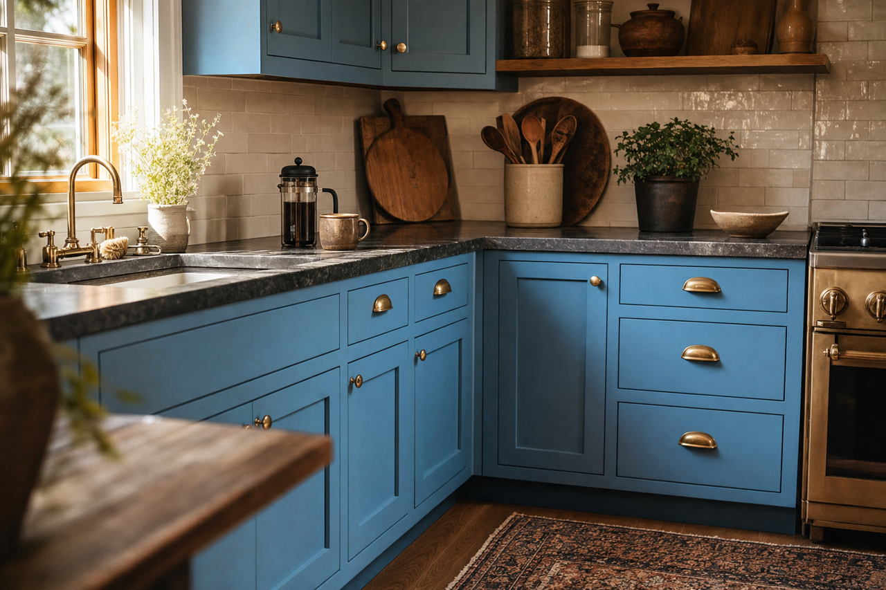 Blue China by Valspar on cabinets