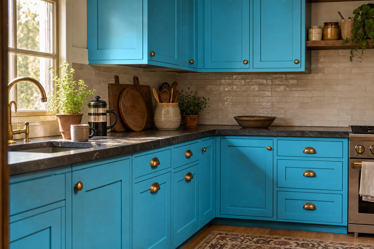 Pool Party by Valspar on cabinets