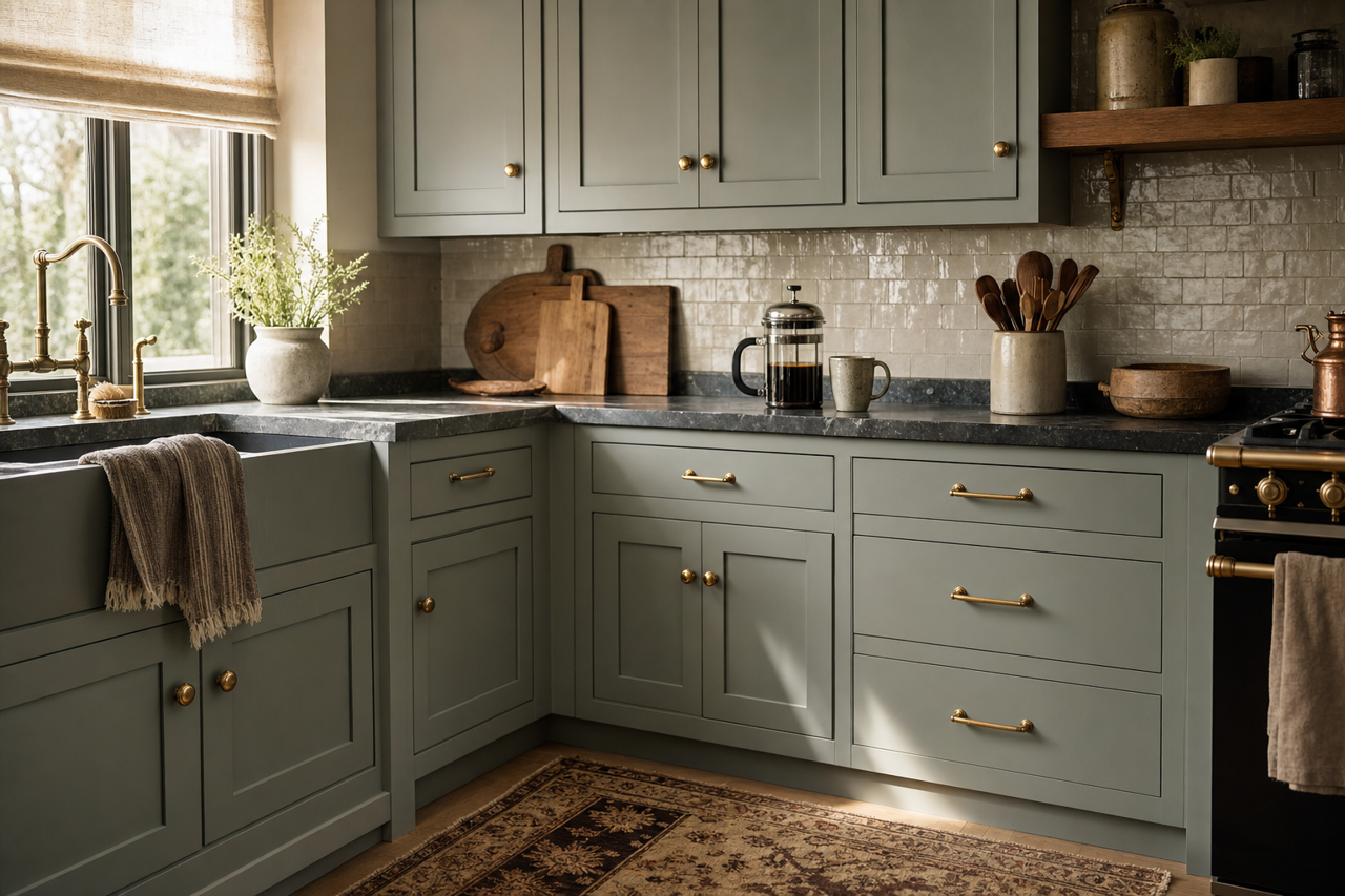 Beguile by Valspar on cabinets
