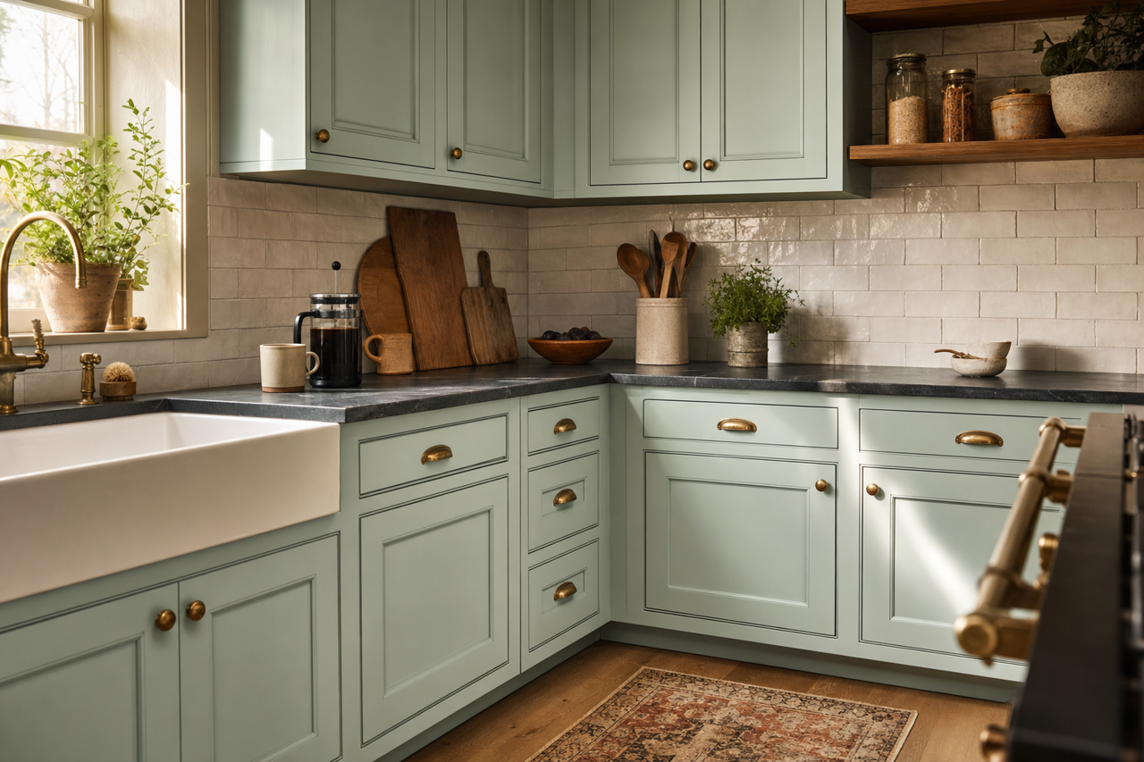 Sparkling Lake by Valspar on cabinets